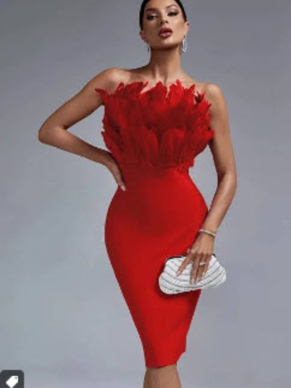 Red Feather Bandage Dress S